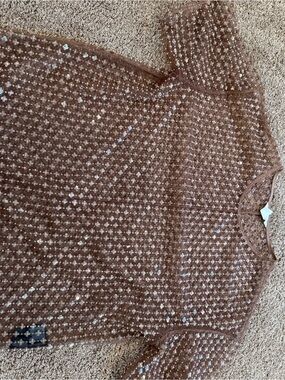 H&M Brown Sheer Sequin-Embellished Women's Top